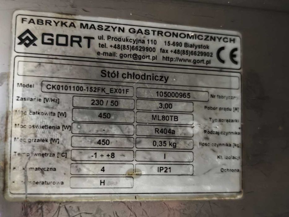 Stół chłodniczy GORT 2-drzwiowy 370L półka cukiernicza 40x60 do Pizzy