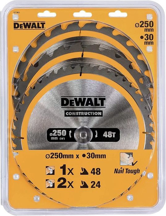 Zestaw 3 tarcz do drewna 250mm DeWalt DT1963 pilarki Piły stołowej