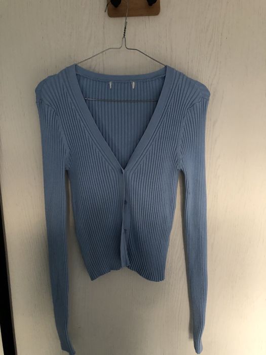 Blekitny swetrek kardigan w stylu vintage uniwersalny w bdb stanie mod