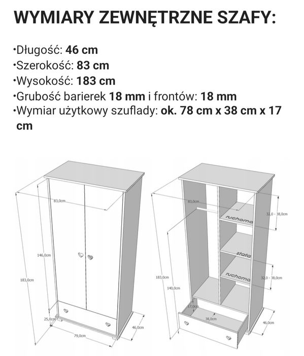Szafa serca 83 x 183 x 46 cm