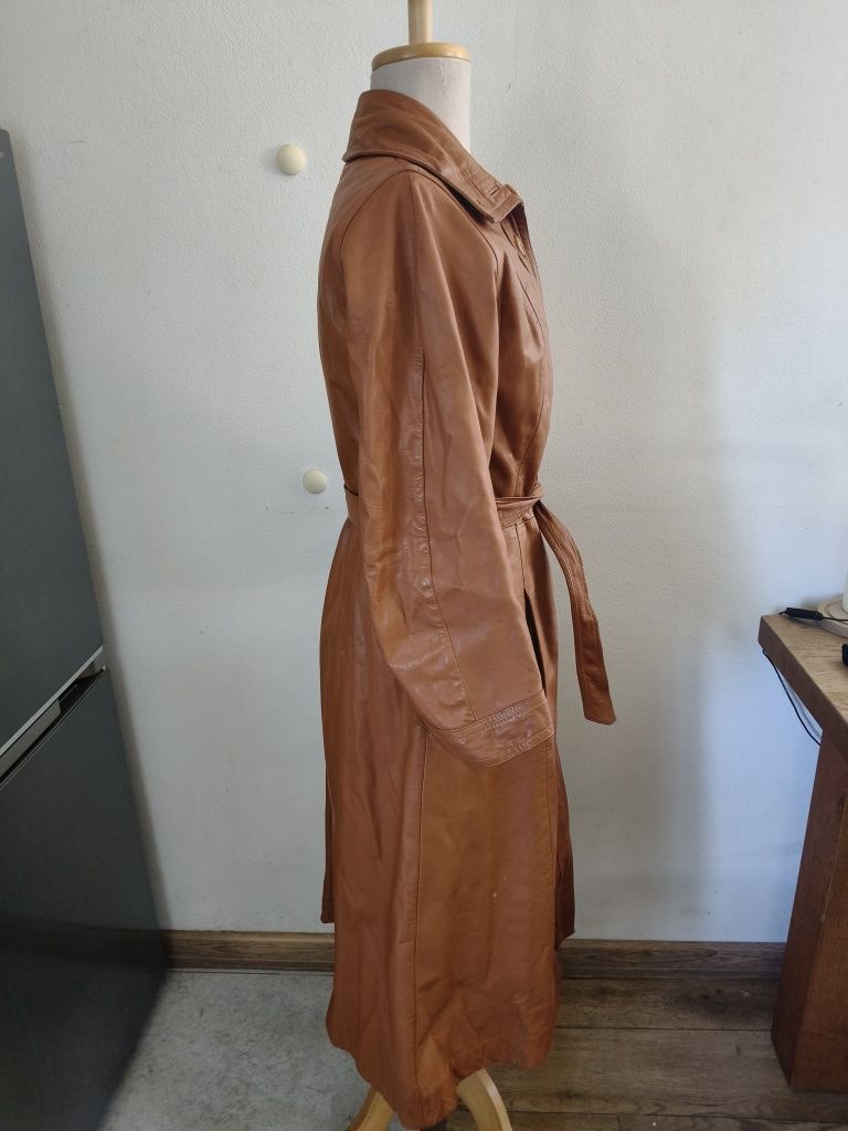 Vintage płaszczyk ze skóry jasny brąz Malungs w w