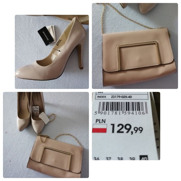 Szpilki r. 40 i kopertówka, zestaw, kolor nude