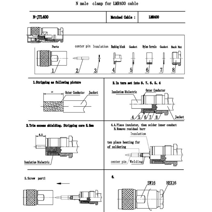 Конектор Роз'єм N-male для кабелю RG8, 7DFB, LMR400, RG213