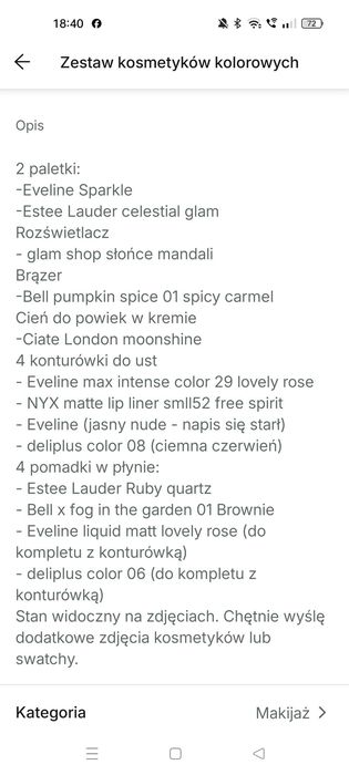 Zestaw kosmetyków kolorowych