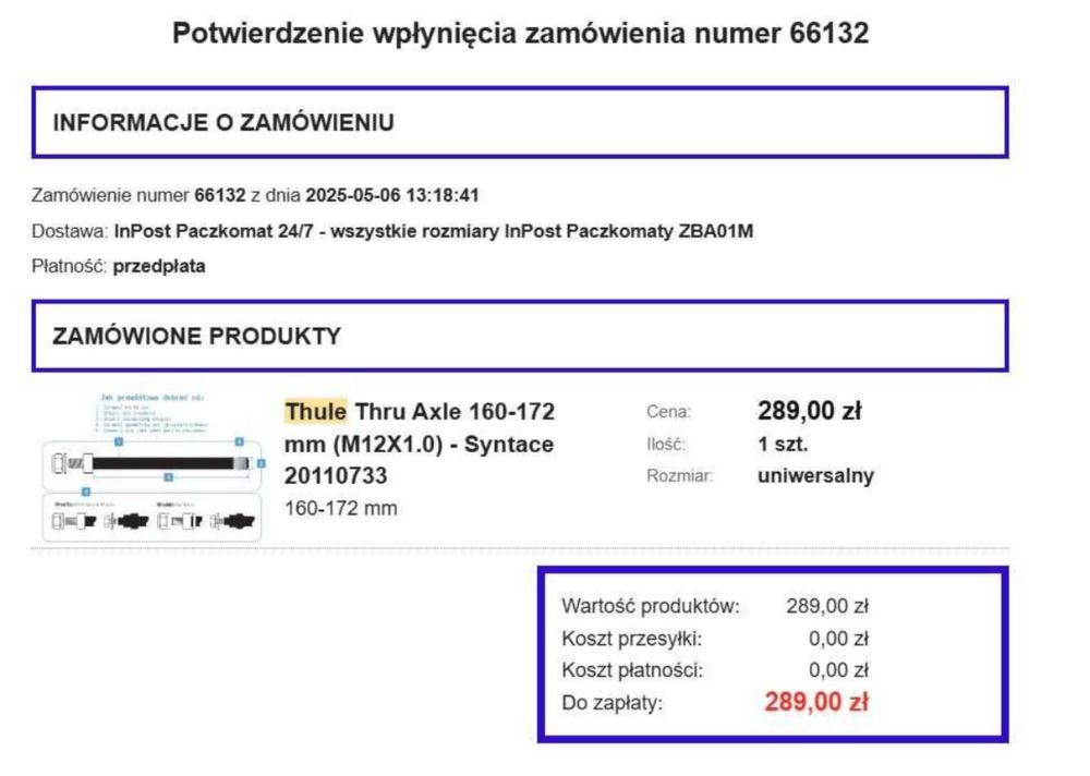 Adapter do przyczepki Thule thru axle M12 1,0