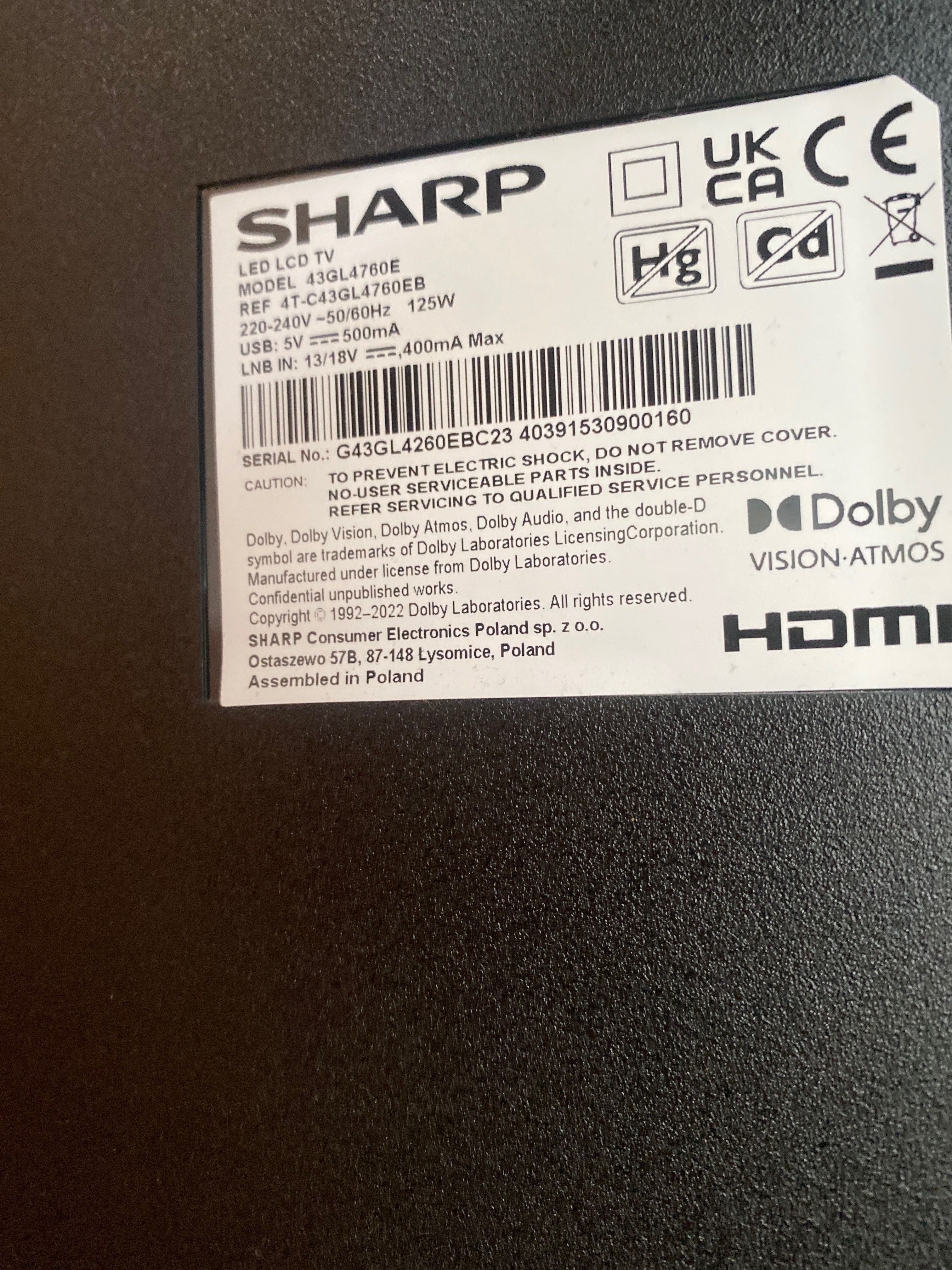 Sprzedam telewizor SHARP 43GL4760E 43 cale LED 4K *stan idealny*