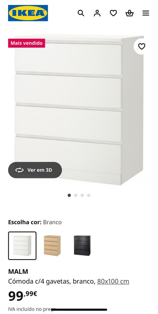 Cómoda c/4 gavetas, branco, 80x100 cm e luminária