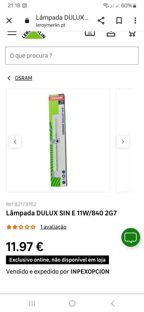 Lâmpada Dulux SIN E 11W/840 2G7 - OSRAM