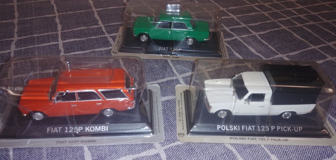 3 Modele Samochów 1:43 Fiat 125  Kultowe Auta PRL z kolekcji Deagostin