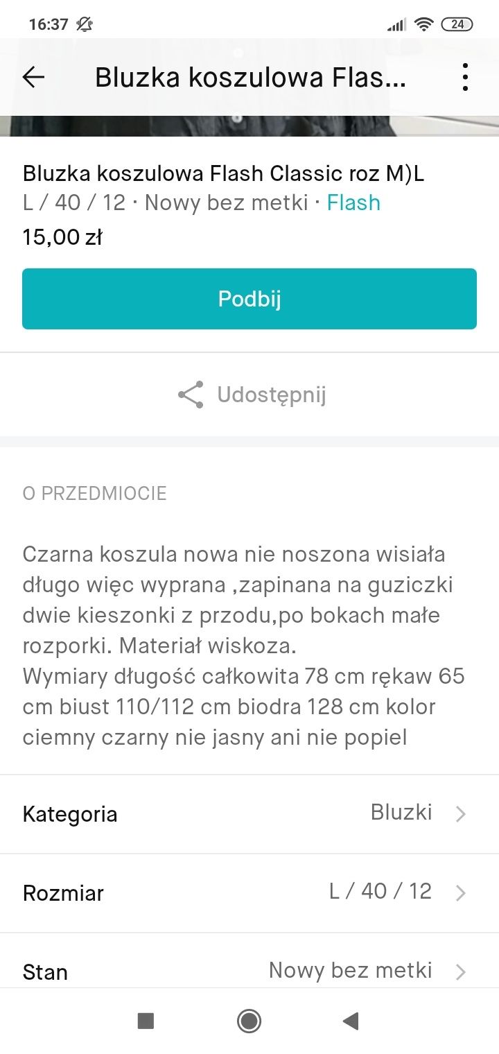 Bluzka koszolowa czarna Flash Classic M/L są wym
