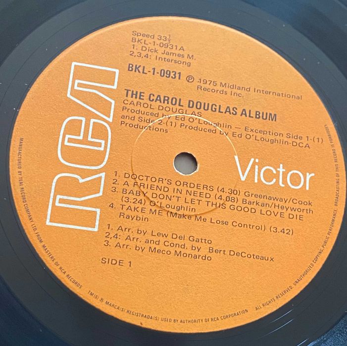 Disco de vinil: The Carol Douglas Album, editado em 1975