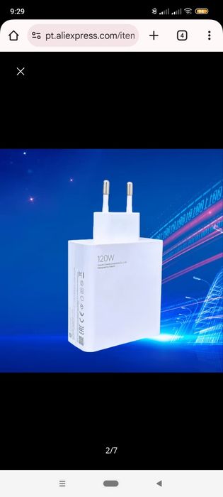 Carregador e cabo telemóvel XIAOMI 120W carregamento Turbo NOVO