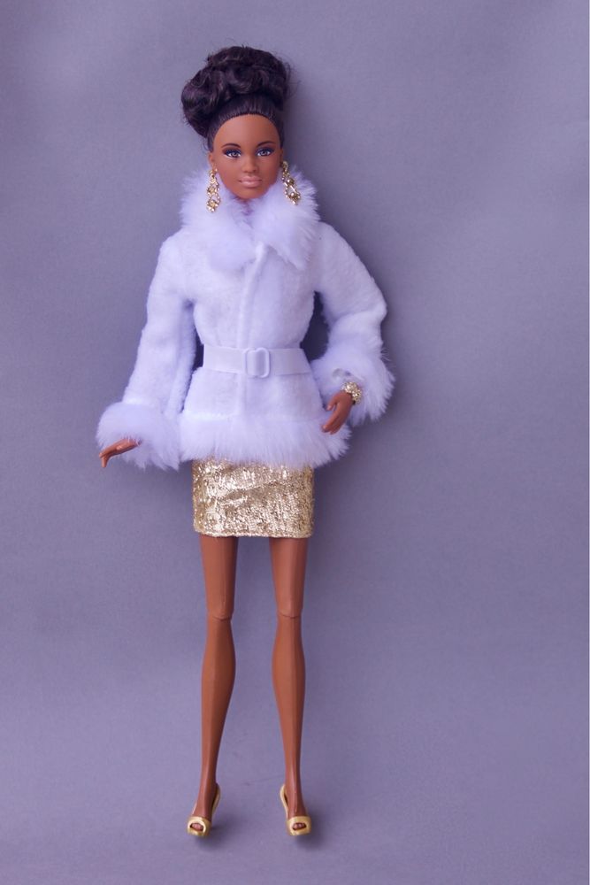 Ubranka dla lalki Barbie - płaszcz z sztucznym futrem