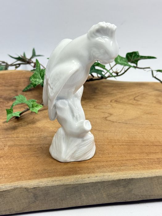 Porcelana Herend biała papuga figurka kolekcjonerska