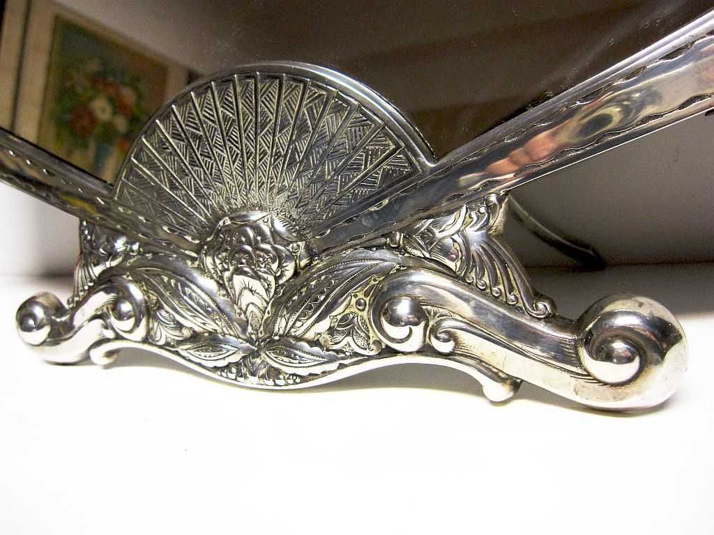 625 g. prata javali sentado II: Magnífico grande antigo espelho leque