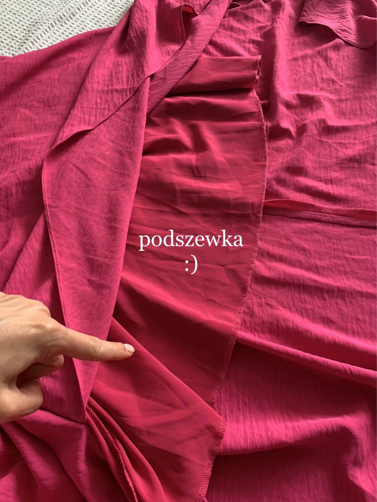 Sukienka na wesele długa fuksja maxi midi kopertowa wieczorowa