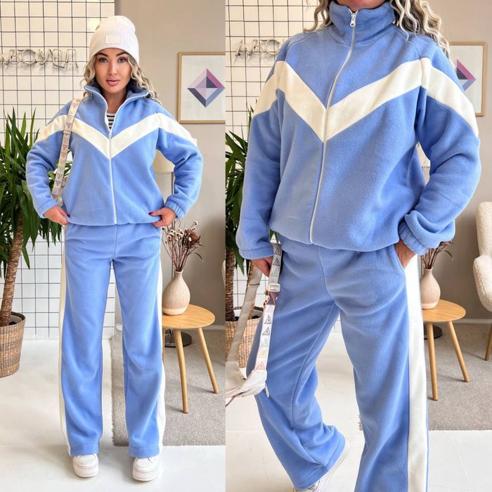 Костюм жіночий теплий флісовий штани і кофта зіп худі з білими вставка