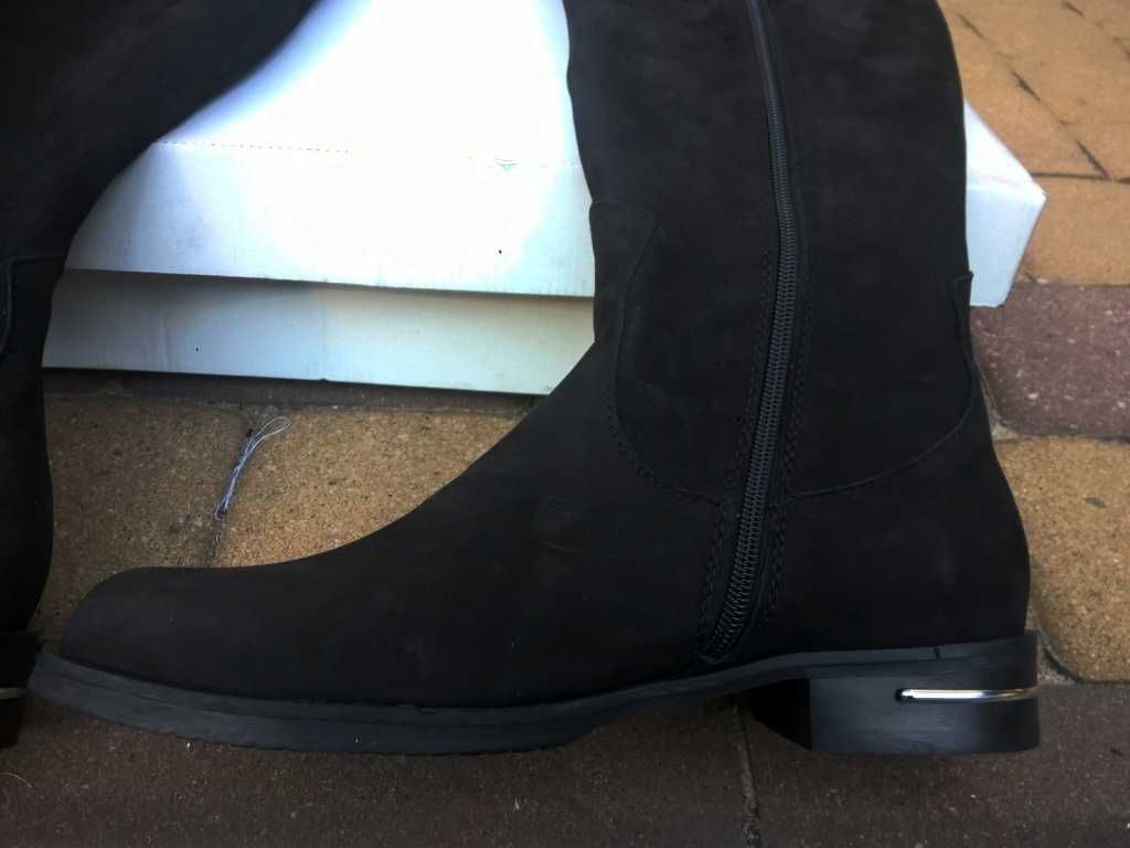 NOWE Buty-Kozaki OFICERKI Damskie38 Zamsz-Nubuk CZARNY I-Klasa Gw.6mie