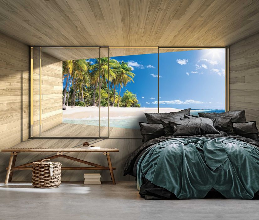 Fototapeta Widok z Okna Plaża Woda Wakacje 3D Na Twój Rozmiar + KLEJ