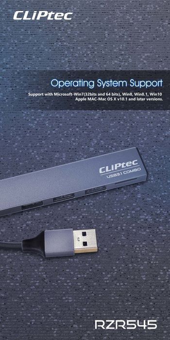 Cliptec Adapter HUB - USB na USB 3.1 + 2xUSB 2.0 + microSD - Slim