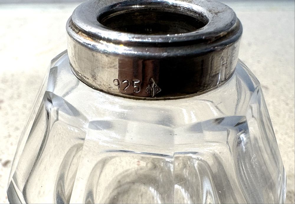 Par de antigos tinteiros em cristal com prata contrastada
