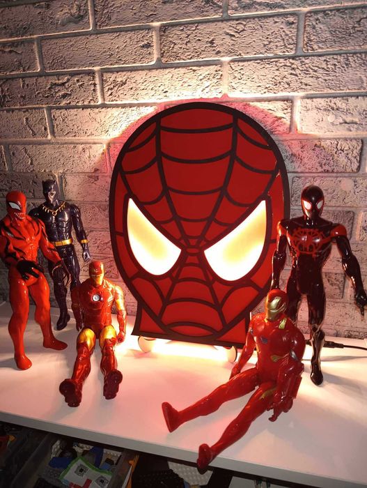 Drewniana lampka nocna led SPIDERMAN maska + gratis 40cm !!!