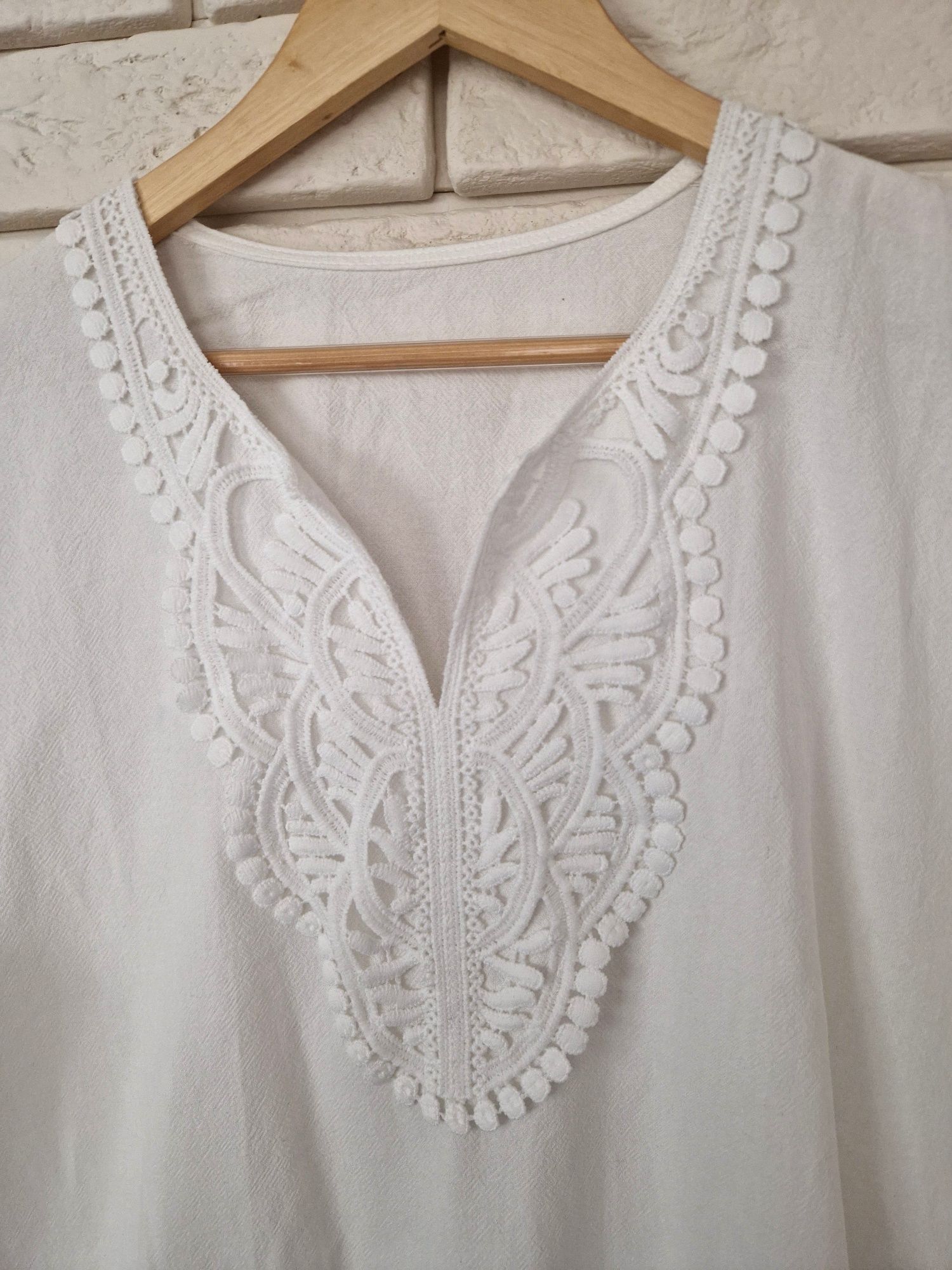 Haftowana biała bluzka koszula boho retro casual 100% bawełna 42 XL