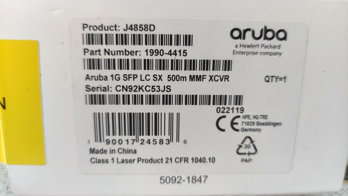 Aruba J4858D 1G SFP LC SX 500M MMF XCVR