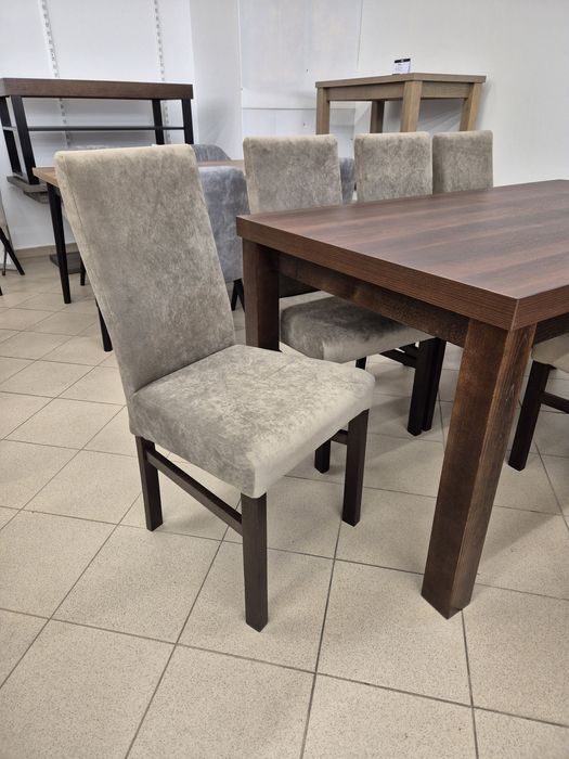 Nowy zestaw, stół 160/240/90 + 6 krzeseł, ciemny orzech