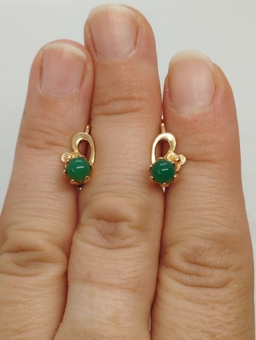 Золотые сережки СССР с хризопразом 3.67 грамма