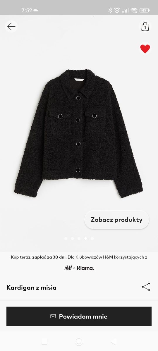 Kardigan marynarka wdzianko z misia H&M elegancki
