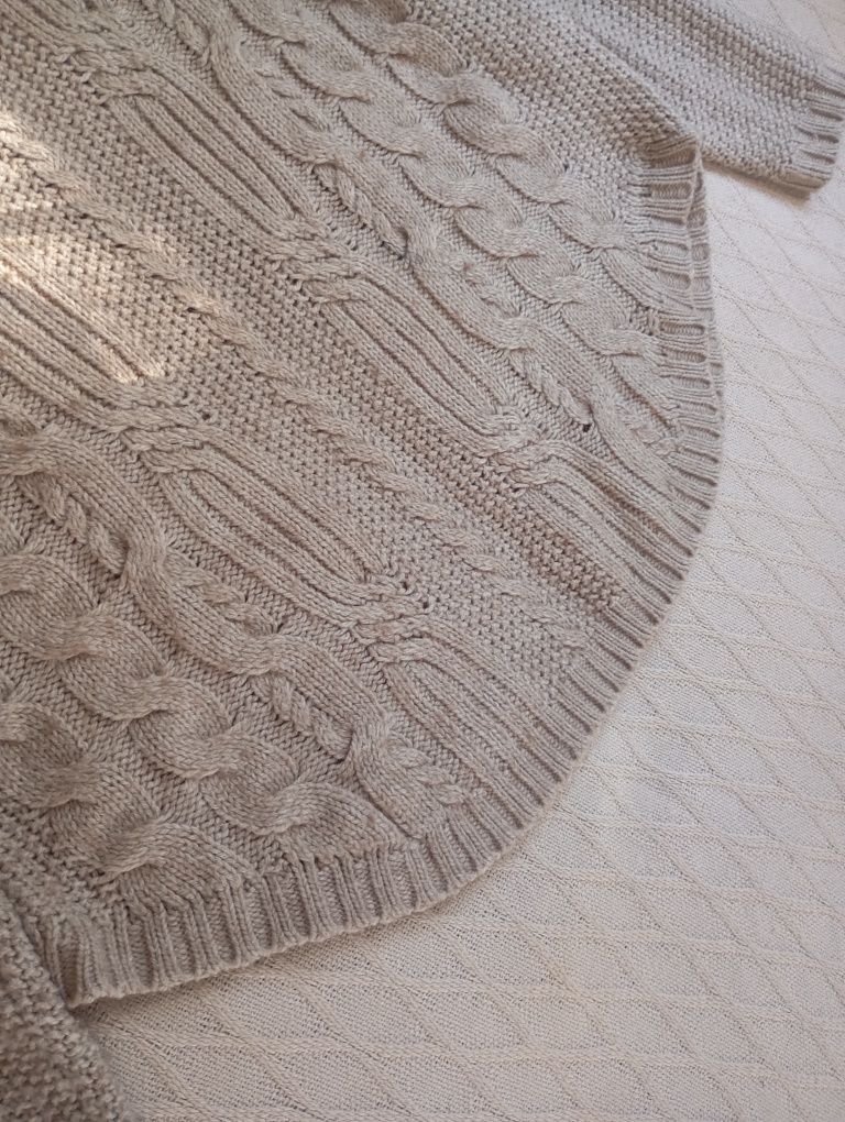 MANGO S-M beżowy sweter warkoszowy splot