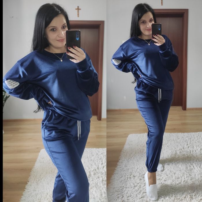 Dres komplet damski welur bawełniany bluza i spodnie