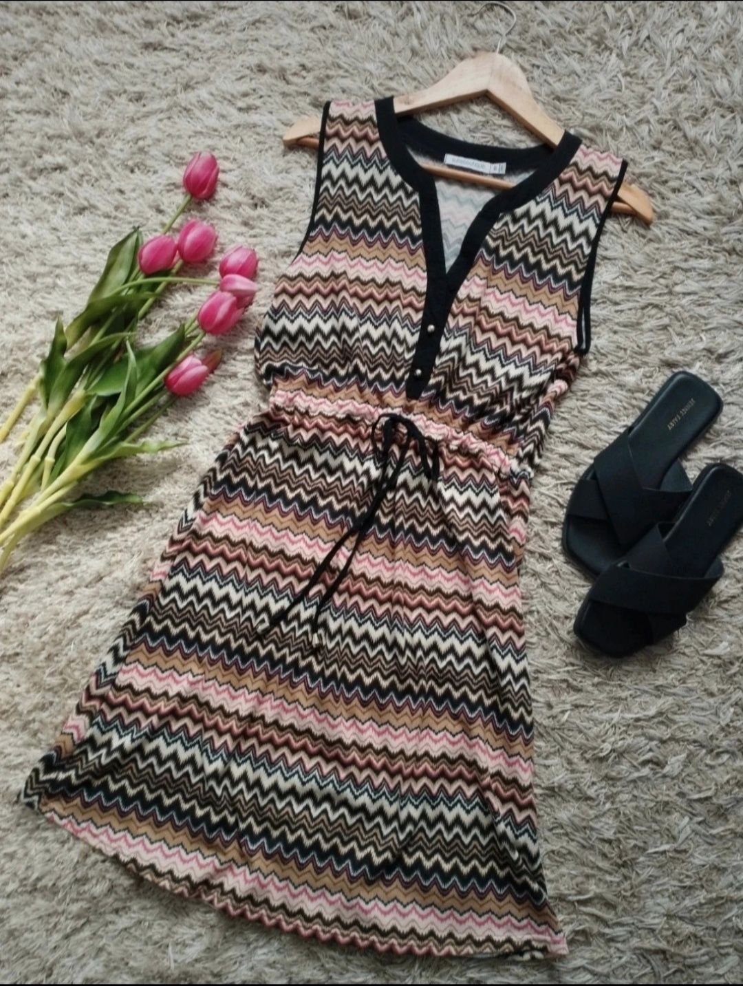Sukienka na lato vintage miękki materiał bez rękawów boho rozm S/M