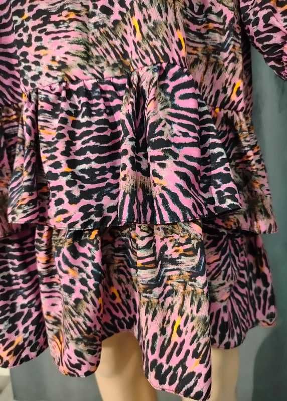 XS S M sukienka boho animal print falbany na 2 sposoby wiskoza jakość