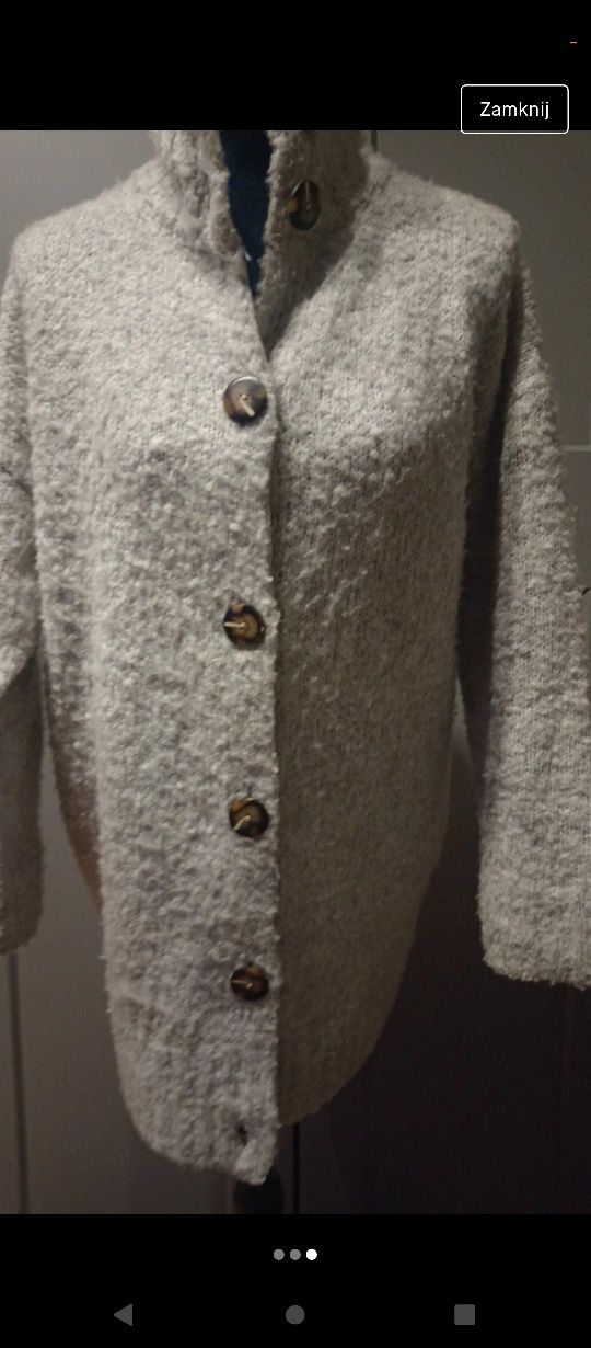 Batd,i ciepły sweter kardigan płaszcz szary rozmiar M/L