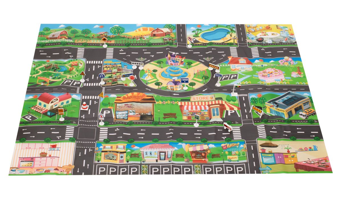 Mata edukacyjna miasto ulica + znaki drogowe wodoodporna 130x100cm