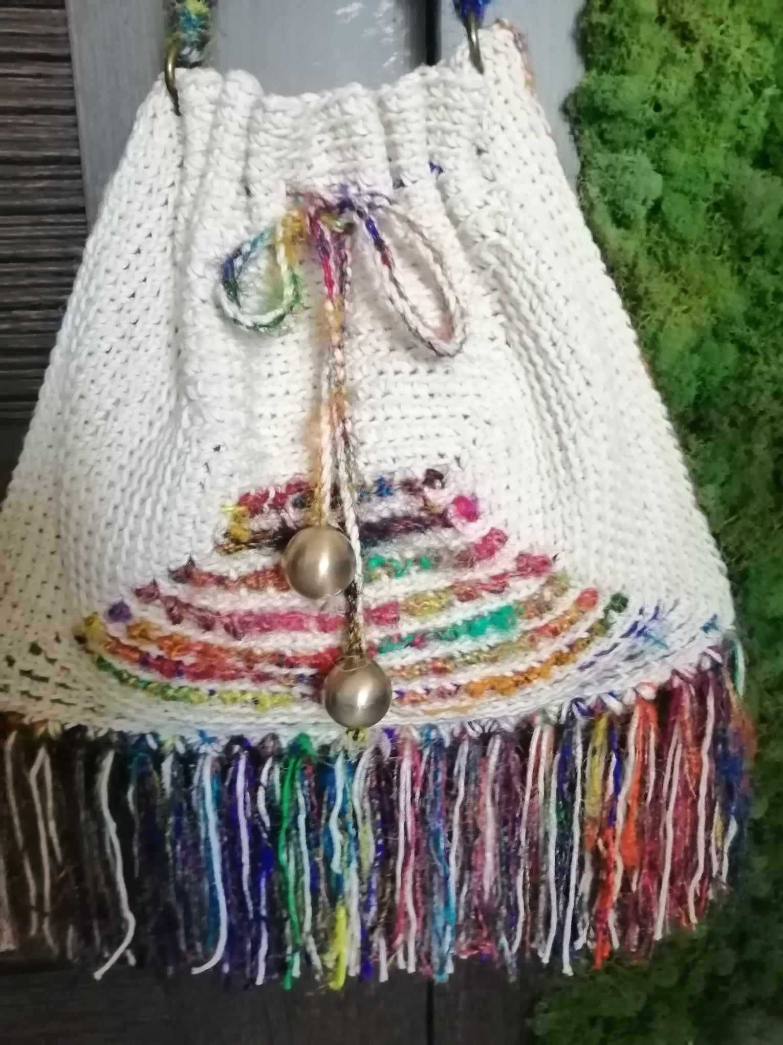 Torba sznurkowa z frędzlami w stylu boho, szydełkowe rękodzieło!