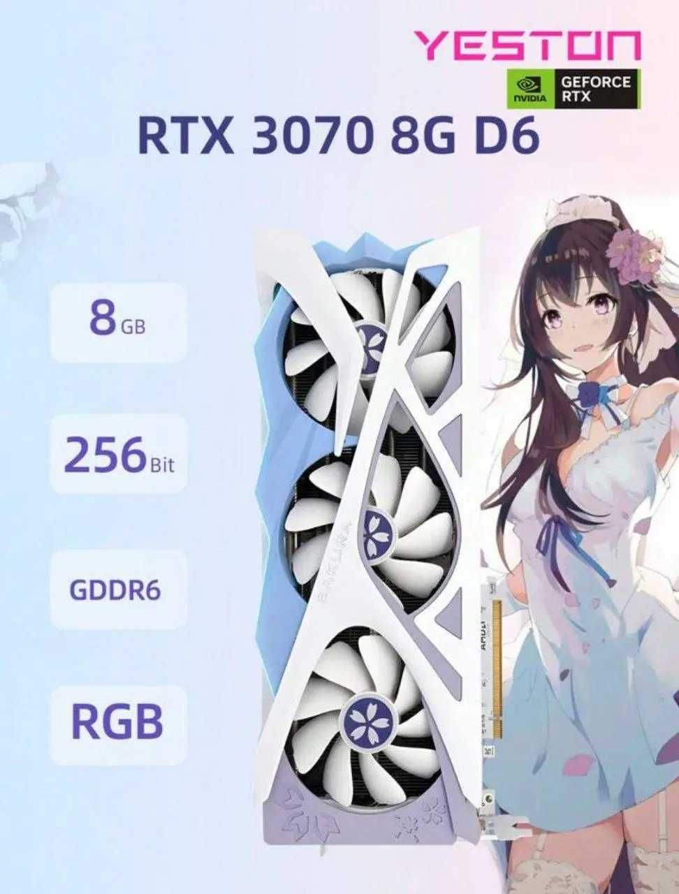 Відеокарта GEFORCE RTX 3070 8GB YESTON SAKURA відеокарти аніме стиль