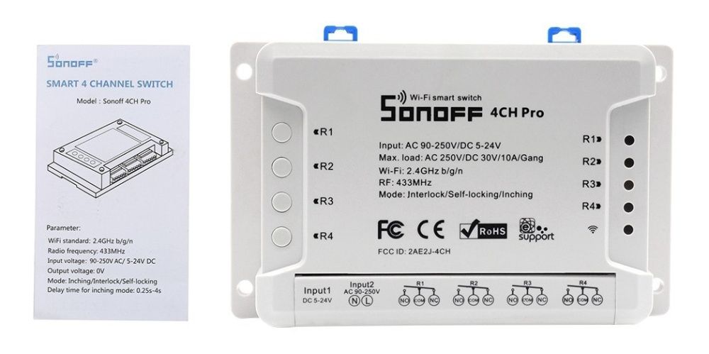 Comutador Wi-fi Sonoff 4ch Pro R2 Rf 433mhz