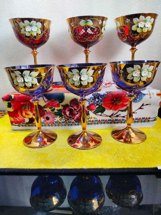 внимание! распродажа. 10шт бокалов.Bohemia Uhlir 200 мл лепка золотая