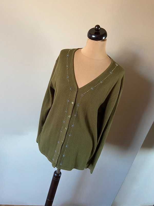 Xxxl gd kaszmir cashmere kardigan sweter khaki oliwkowy 44 42