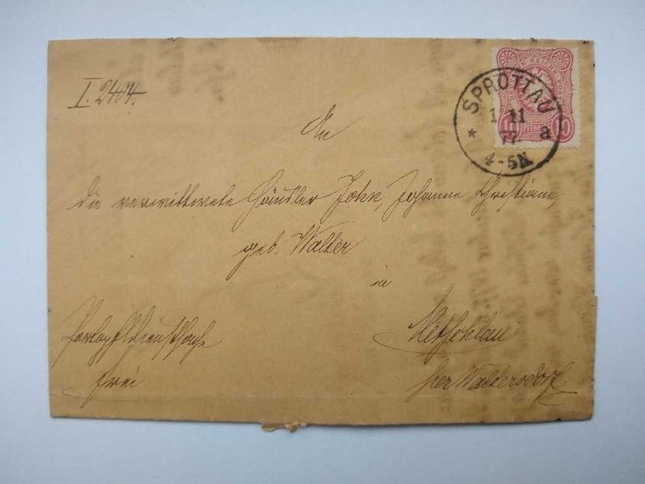 List z miejscowości Sprottau do Waltersdorfu z roku 1877