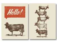 2 grafiki, plakaty 30x40 cm komplet, krowy