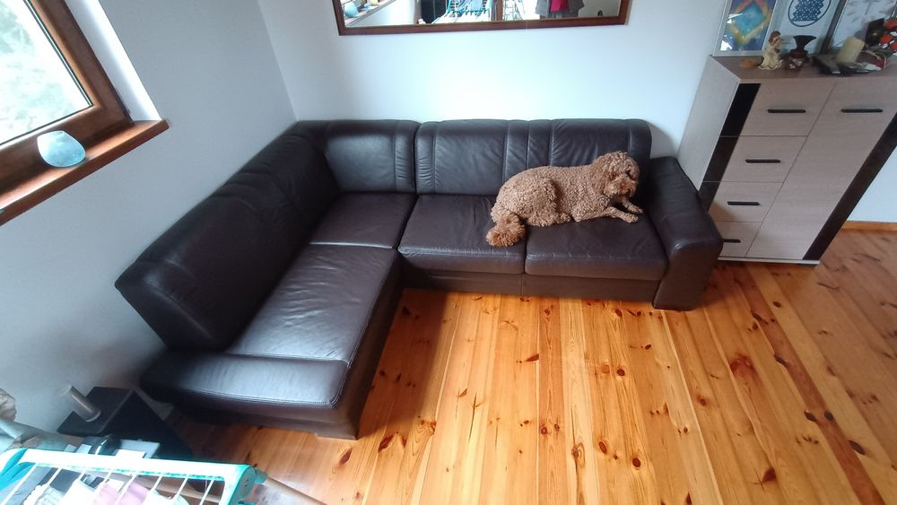 Sofa narożna z eko skóry rozkładana z funkcją spania