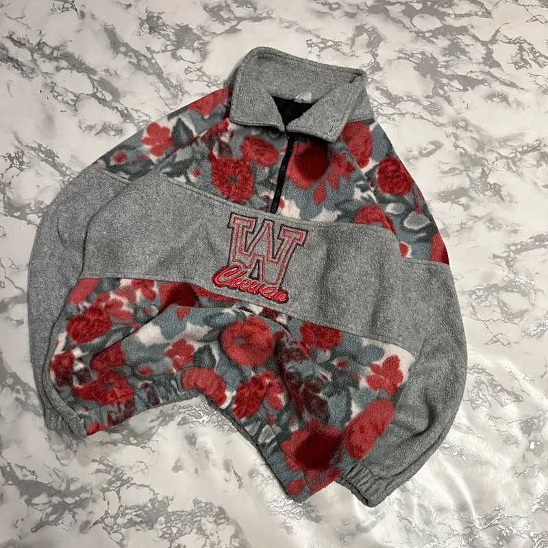 Vintage Polar w Kwiaty Wzory Crazy Fleece Retro Y2K 90s