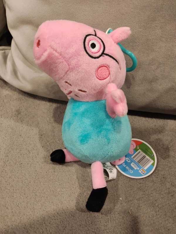 Nowy pluszowy Tata Świnka Peppa brelok zawieszka przypinka z zamkiem