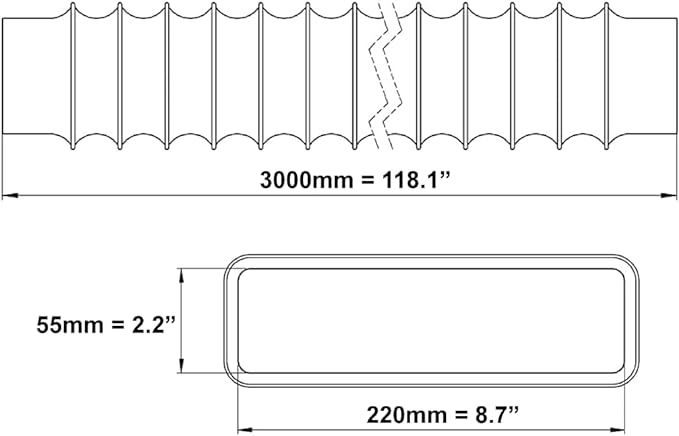 220 x 55 mm  3 m płaski kanał pcw wąż powietrza wylotowego