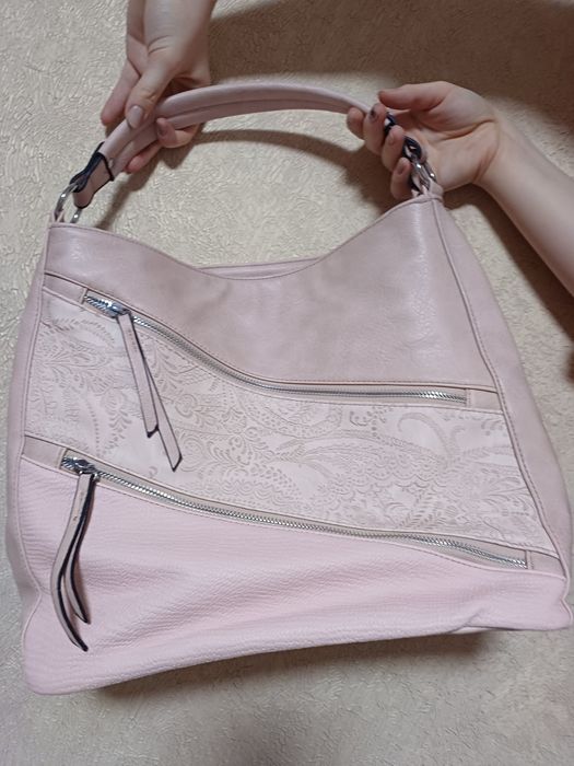 Сумка тоут бежева блідо-рожева