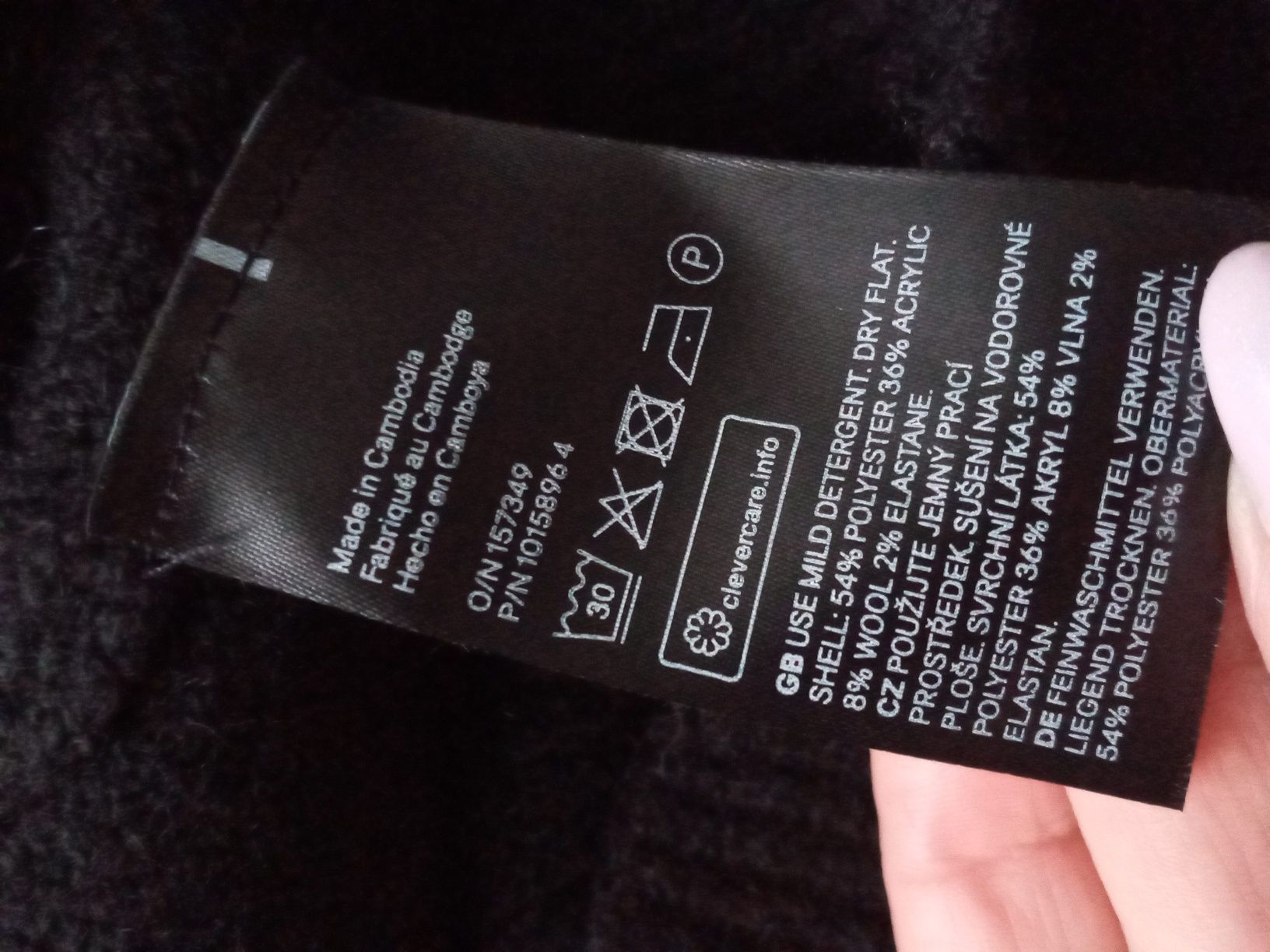Luźna czarna sukienka H&M S z wełną Szeroki kołnierz w prążki